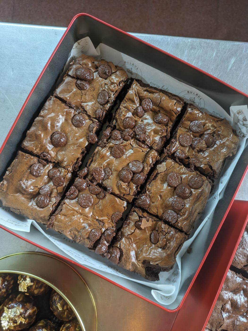 Box of double chocolate brownies